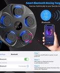 Music Boxing Machine Interactive Punching Trainer shown with Bluetooth functionality and smartphone connectivity.