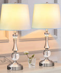 Set Of 2 Touch Control Crystal Table Lamps With USB Port, 3 Way Dimmable Bedside Nightstand Lighting, Silver Finish View