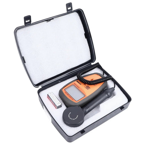 Portable Light Meter A B Tester With LCD Display, Illuminometer for lamp testing in foam case with probe and battery