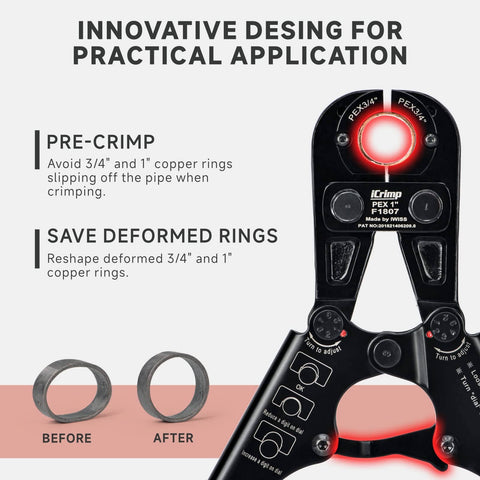 All In One PEX Pipe Crimp Tool Kit For 3/8, 1/2, 3/4, And 1 Inch Copper Rings With Free Gauge And PEX Pipe Cutter Meets ASTM F1807 close-up