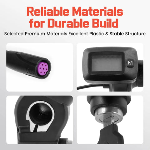 Full Twist Ebike Throttle With M Mode Button And LCD Display, 3 Pin 48V System, Plug And Play Throttle For Tutti Soleil 01 Electric Dirt Bike, Real Time Speed, Battery Level, Mileage And Theft Lock