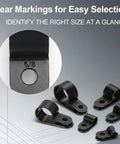R Type 3/8 Inch Cable Clamps 100 Pack Black PA66 Nylon Wire Management Clips UC 2 Screw On Cord Fasteners detail