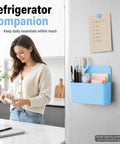 Image of 6 Pack Magnetic Pen Holder Set for Whiteboards and Fridges in blue on a refrigerator with pens and scissors.