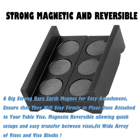 Top Shelf 4 Inch Aluminum Vise Jaw Pads Featuring Hella Strong Magnets And Reversible Design providing grip with six strong magnets.