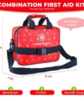 Ultimate 530 Piece Go-To First Aid Kit For Home Car Camping Travel Hiking And Outdoor Adventures With Scissors Gloves Poncho Compass Bandages And Comprehensive Medical Supplies For Any Situation in red bag with shoulder strap
