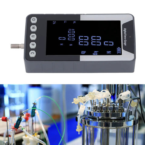 Top Notch 1000N Force Gauge Push Pull Tester Tension Meter Torque Tester, 220 Lb Capacity, Handheld US Plug, HD Color Display, Simultaneous Nm and Lb Readouts, Three Measurement Modes for Real Time and Peak, handheld digital force gauge on lab equipment