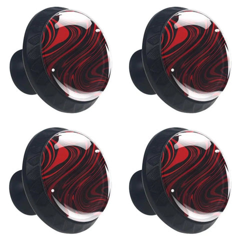 Dope Abstract Marble Textured Glass Drawer Pulls 4 Piece Set With Screws For Bathroom Kitchen And Furniture Black And Red ABS