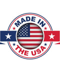 "Made in the USA" badge featuring American flag design with blue and red stars on either side.