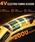 Electric Scissors With Led Light High Efficiency Brushless Motor 2000 Mah Battery Tungsten Steel Blade Cordless Power Cutter For Cardboard Carpet Cloth And Wire Rope Cutting Tool Yellow close-up showing battery indicator.