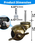 Product dimension illustration of Heavy Duty Two Inch Brass Ball Casters With Locking Brakes, with measurements shown.