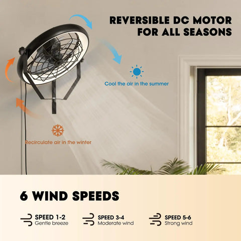 Wall Mounted Fan With Lights 23 Inch Remote And App Control 6 Speeds Dimmable 3 CCT Reversible Noiseless 360 Degree Tilt