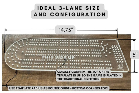 Keep It Simple And Nail The Layout With This Heavy Duty Acrylic Cribbage Template Router Jig Drilling Guide For Smooth Woodworking DIY Game Creations Today - 14.75" x 5" acrylic jig with pin alignment for cribbage board.