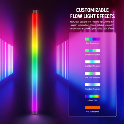 Image of Handheld TL60 RGB Tube Light 20W Full Color LED Video Wand With App 2 4G DMX Control showcasing customizable flow light effects.