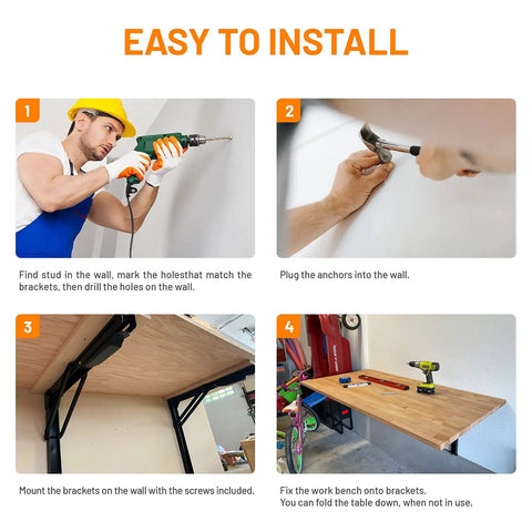 Steps to install 24 Inch Heavy Duty Folding Shelf Brackets For Garage Wall Mounted Floating Shelves Supports Up To 500lb