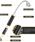 Diagram of Barbecue Grill Light With Magnetic Base 360 Degree Gooseneck LED showing power button, LED bulbs, and battery setup.
