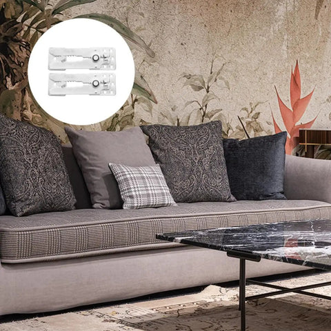 Living room setting with gray sofa and Two Pack Sectional Sofa Connectors Clips Set Steel And Zinc Alloy Couch Snap Fittings inset