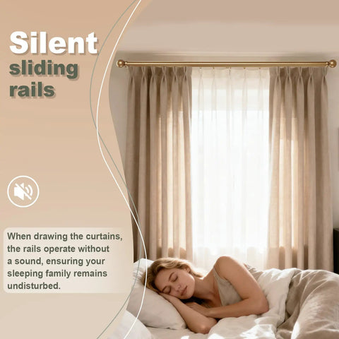 Dual Track Curtain Rod Set With Heavy Duty Aluminum Brackets For Living Room And Bedroom Silent Glide Drapery Rails For Sheer And Blackout Curtains No Fuss Easy Install Modern Finials Durable Window Treatments For Any Window, gold in bedroom
