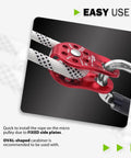 Fixed Micro Pulley for Climbing With 27kN Rating CE UIAA Certified Works With 12mm Rope in use with carabiner