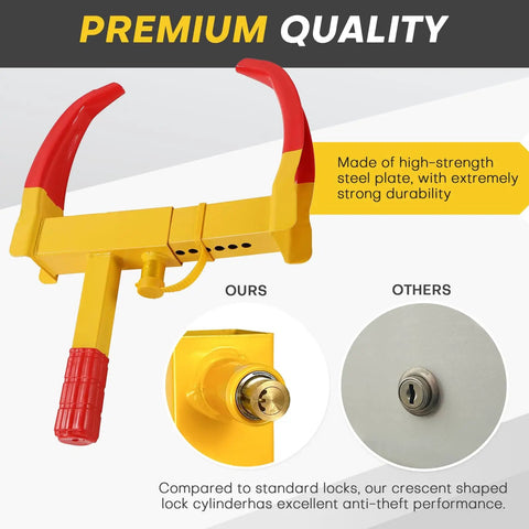 Heavy Duty Wheel Clamp Lock For Cars Trucks Trailers And SUVs Adjustable Universal Tire Lock With 3 Keys Anti Theft Security Durable Steel Construction Soft Coated Clamp Red