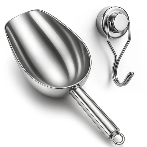 Heavy Duty Stainless Steel Ice Scoop With Magnetic Hook For Freezer Built To Last Rust Resistant 304 Stainless Steel Durable