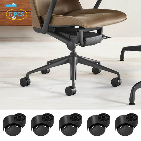Office chair with 2 Inch Black Silent Chair Wheel Replacement Set, Stemless Casters, 5 Pack, displayed beneath.