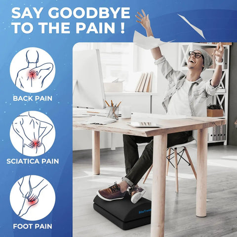 Person using Under Desk Foot Rest For Office And Home, Ergonomic Foot Stool With Washable Cover, Dual Height Adjustable Levels.