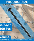 Tough As Nails Rust Resistant Black Pocket Hole Screws 2.5 Inch 100 Pack shown with dimensions on wood surface