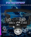 Rechargeable Diving Headlamp With 60M Waterproof IPX8 Beast Mode Brightness Aluminum Headlamp in underwater setting