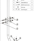 Beefy Outdoor Antenna Mount Pole With Extension Arm For Weather Station And More Aluminum Alloy Bracket Wall Eave Or Roof Mount Rustproof And Weatherproof 1 Inch Diameter 32.75 Inch Length 180 Degree Adjustable installation diagram with parts labeled, showing assembly process.