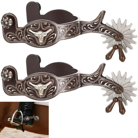 Kickin Western Spurs With Turnable Gear For Cowboy Boots 2 Piece Set Rotating Rowel Design For Smooth Contact and Leg Signals
