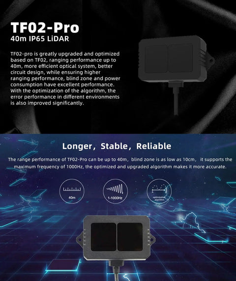 40m TOF Lidar Sensor With IP65 Weatherproof Tough Build For Drones And Robotics Dope 1 cm Resolution 100 Hz Frame Rate