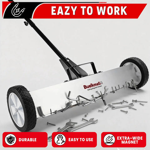 36 Inch Rolling Magnetic Sweeper With Wheels Tackles Nails And Ferrous Debris Fast 55 Lb Heavy Duty Magnet Pickup Long Adjustable Telescoping Handle For Garage And Yard Cleanup