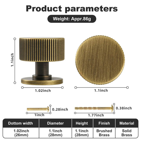Antique Brass Cabinet Knob Set 5 Pack Solid Brass Dresser Drawer Knobs One And One Tenth Inch Rustic Furniture Pulls dimensions.