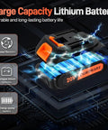 20V Cordless Drill Kit That Tackles Tough Jobs Like a Pro, Two-Speed Power Drill With Three-Eighths Inch Keyless Chuck, 266 In-Lb Torque, 25+1 Position Clutch, Includes Battery and Charger, Great for DIY, Home Improvement, Orange and More with large capacity lithium battery visible