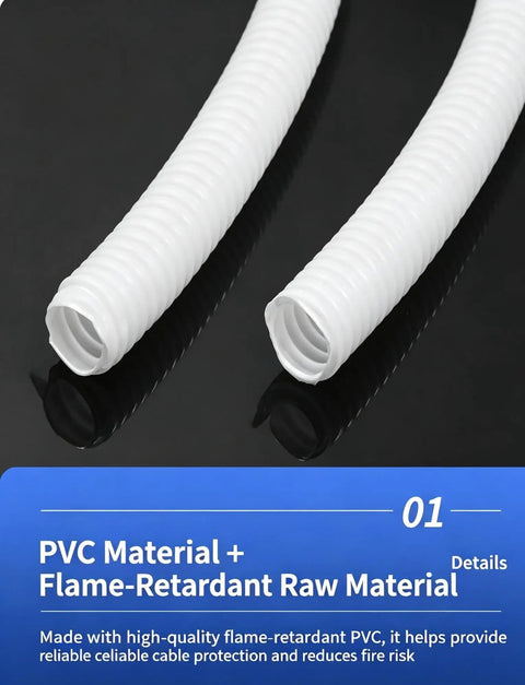 Top Shelf Heavy Duty PVC Corrugated Industrial Electrical Conduit Flexible Wire Cable Protector Tube With Flame Retardant Coating, close-up view.