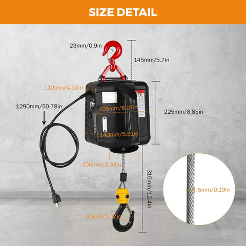 Beefy Portable Electric Hoist With 3 In 1 Control And Copper Motor, Wireless Remote And Wired Control, Lifts Up To 1543 Lbs For Quick Easy Garage Lifts size detail