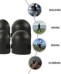 Built Tough Four Pack Black Heavy Duty Knee Pad Inserts For Work Pants Anti Slip Grip Breathable Padding shown for hiking, biking, climbing.