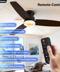 42 Inch Flush Mount Ceiling Fan With Slick Black And Warm Wood Blades Super Quiet Dc Motor showcasing remote control features in modern living space.