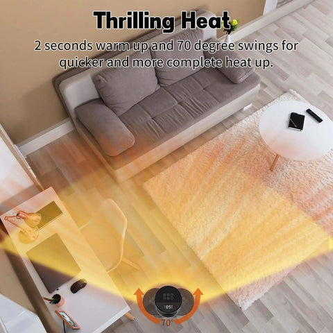 Portable Space Heater With Remote Control, 17 Inch 1500W PTC Ceramic Heater, 70 Degree Oscillation in living room