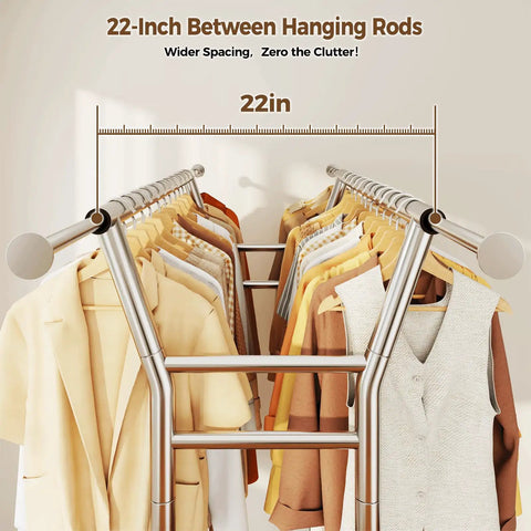 Heavy Duty Rolling Closet Rack With Bonus Shelf Space Holds Up To Seven Hundred Pounds Built Tough Steel Bar Smooth Gliding Wheels And Rock Solid Base For Home Or Boutique Silver