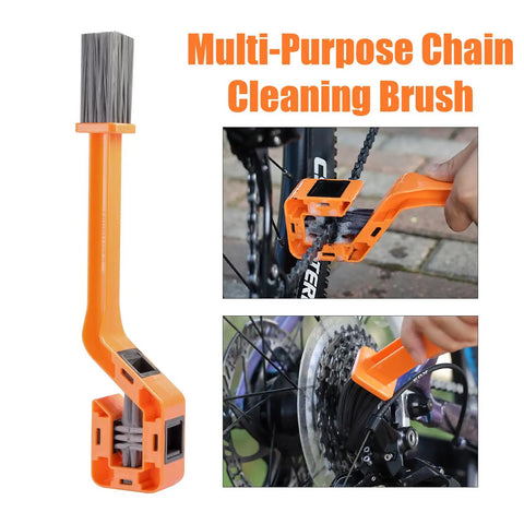 Two Pack Upgraded 4 Sided Bike Chain Washer With Fully Enclosed Chain Cleaning Brushes Extended Ergonomic Handle in use.