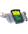 Ratcheting Spanner Set 8-19mm 10-Piece Box Wrench Kit in compact storage rack