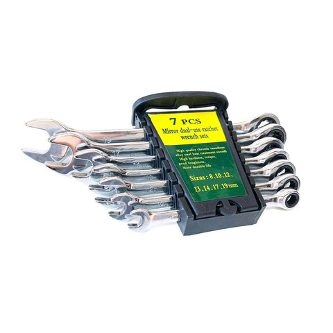 Ratcheting Spanner Set 8-19mm 10-Piece Box Wrench Kit in compact storage rack