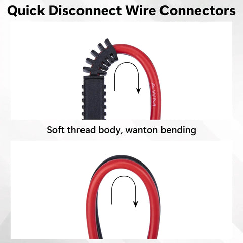 Close-up of Heavy Duty 12 Awg Quick Disconnect Power Wire Harness Bulletproof Polarized 2 Pin Pure Copper Plug for flexible connections.