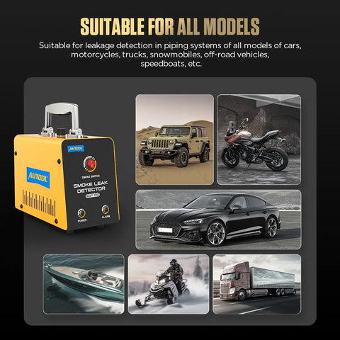 Pro Grade EVAP Smoke Tester For Cars With Built In Air Pump 12V Vacuum Diagnostic Tool next to various vehicles