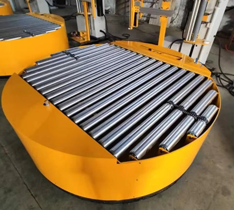 Fully Automatic Pallet Stretch Wrapper With Conveyor Line Setup Industrial Stretch Film Wrapping Machine Heavy Duty Turntable For Quick End Of Line Packaging Moves That Runs Smooth And Handles Freight Like A Champ