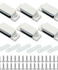 Heavy Duty Magnetic Door Catch Set For Cabinets And Drawers White Finish Six Pack hardware with screws and plates
