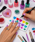 Two Pack Resin Nail Art Palette With Gold Edge Mixing Tray featuring a heart shape in purple and nail design tools for artists