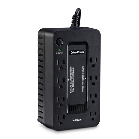 Standby UPS Battery Backup And Surge Protector For Home Office And Gaming Setup, 425VA 260W, 8 Outlets, Compact Design, Simulated Sine Wave, UL Certified, Keeps Your PC Rig, Console, And Router Safe