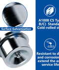 Rustproof Axle Grease Caps 2 Pack With Galvanized Surface, 1.98 Inch Dust Cap in silver, highlighting cold-rolled carbon steel.